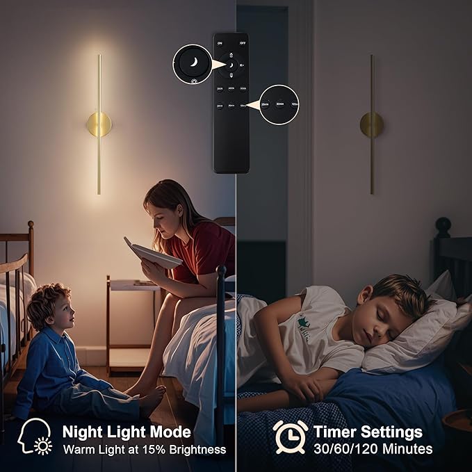 Removable Battery Operated Wall Sconces with Remote Control 350°Rotate LED Wireless Wall Lights with 3 Color Temperatures & Dimming for Bedroom, Hallway,24.4 Inch (2 Pack)
