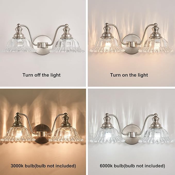 Brushed Nickel 2 Light Vanity Lights Fixture Lights for Bathroom