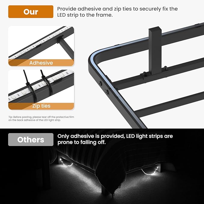 King Size Floating Bed Frame with Smart LED Lights, Heavy Duty Metal Platform Floating Bed Frame, No Box Spring Needed, Easy Assembly, Noise Free