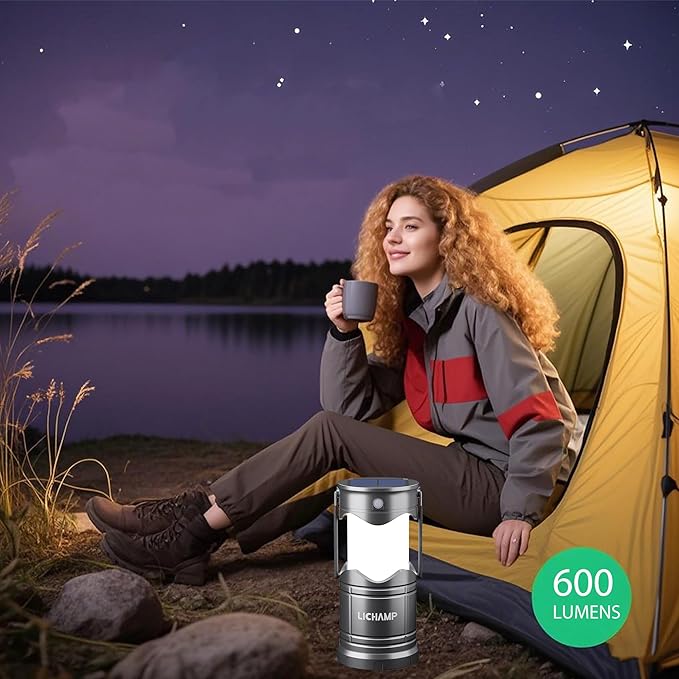 Lichamp 4-Pack Solar Camping Lantern, USB Rechargeable LED Lanterns Battery Powered Pop Up Flashlight Lamps with Three Modes Power for Power Outages Hurricane Supplies Emergency Indoor & Outdoor