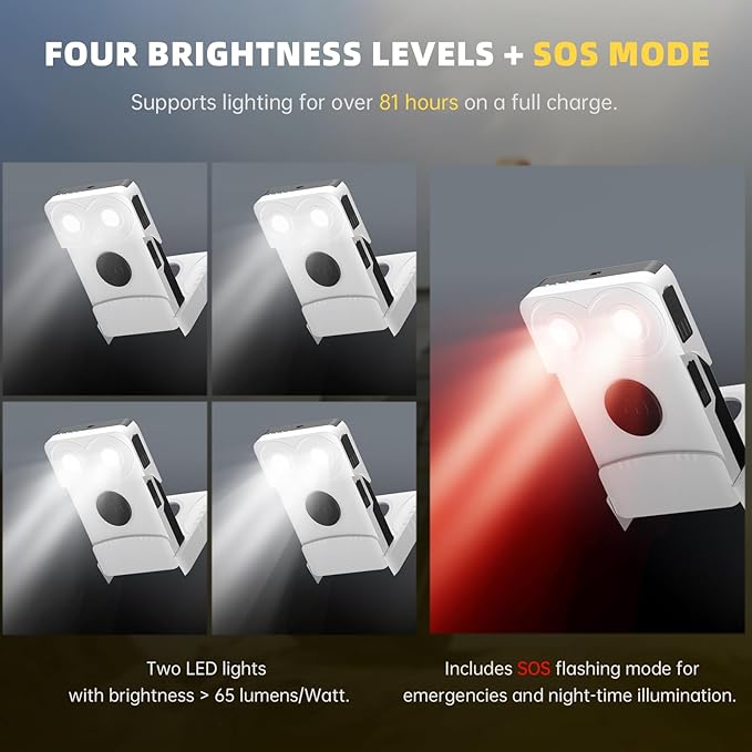 EYONGPV OWL-CSP Upgraded 2-in-1 Solar Emergency Lantern & Portable Solar Charger, Rechargeable LED Camping Light with 18W PD Fast Charging, 4 Modes & SOS for Power Outages & Outdoor Use (White)