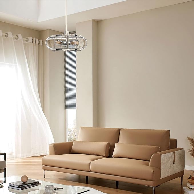 Elisha 3-Light Semi Flush Mount Ceiling Light with Seedy Glass Shade in Brushed Nickle Finish for Hallway, Entryway, Passway, Dining Room, Bedroom, Garage, Kitchen Island, Balcony, Living Room