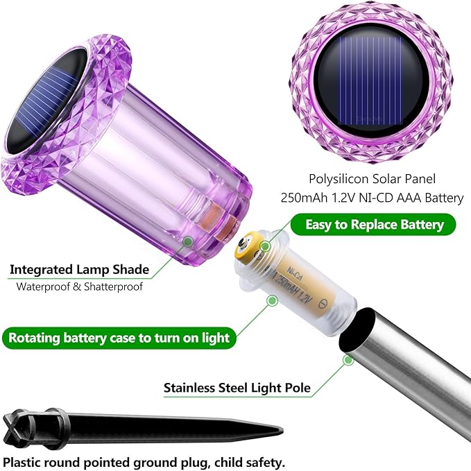 DenicMic Halloween Solar Lights Outdoor 15 Pack Purple LED Waterproof Yard Garden Patio Backyard Pathway Walkway Landscape Lawn Outside Halloween Decorations Outdoor