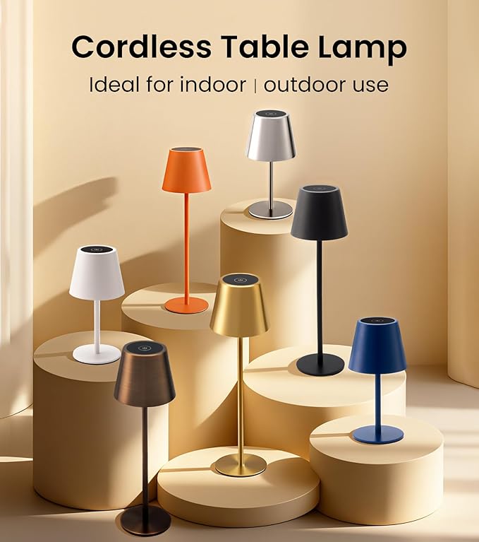 3 Pack Cordless Table Lamp, Portable Battery Operated Lamp with 3 Color Temps and Stepless Dimming, Rechargeable Table Lamp for Dinner, Desk, Cafe, Outdoor (Brushed Silver)