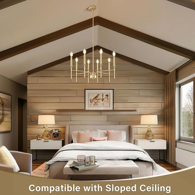 Modern Farmhouse Gold Chandeliers for Dining Room Light Fixture, 8-Light Metal Candle Chandeliers Lighting for Living Room Staircase Foyer Entryway Bedroom