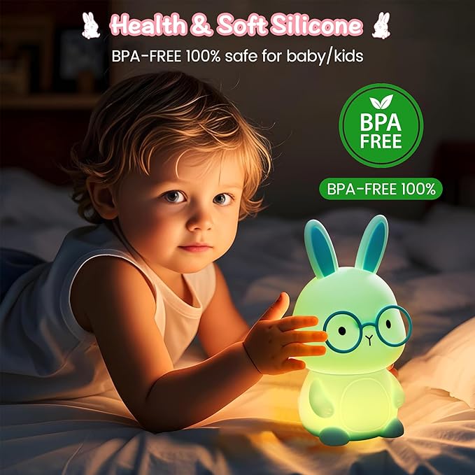 Bunny Night Light, Rabbit Lamp for Kids, Rechargeable LED Nightlight for Easter Gift,Silicone Bedside Lamp with Touch Color Changing,3 Levels Dimmable/Timmer Nursery Bedroom Light,Room Decor