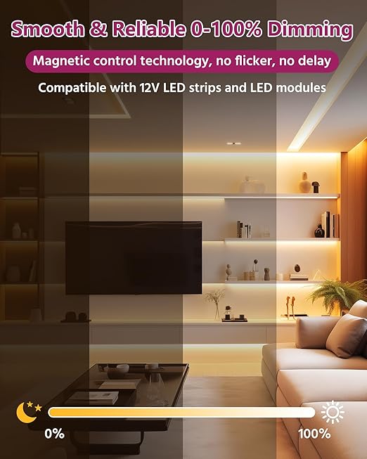 EMITEVER 288W Magnetic Dimmable LED Drvier, 12V Transformer Magnetic Power Supply 120VAC to 12VDC, Compatible with Lutron and Leviton Dimmer, for LED Strip Light,Kitchen,Cabinet,ETL Listed