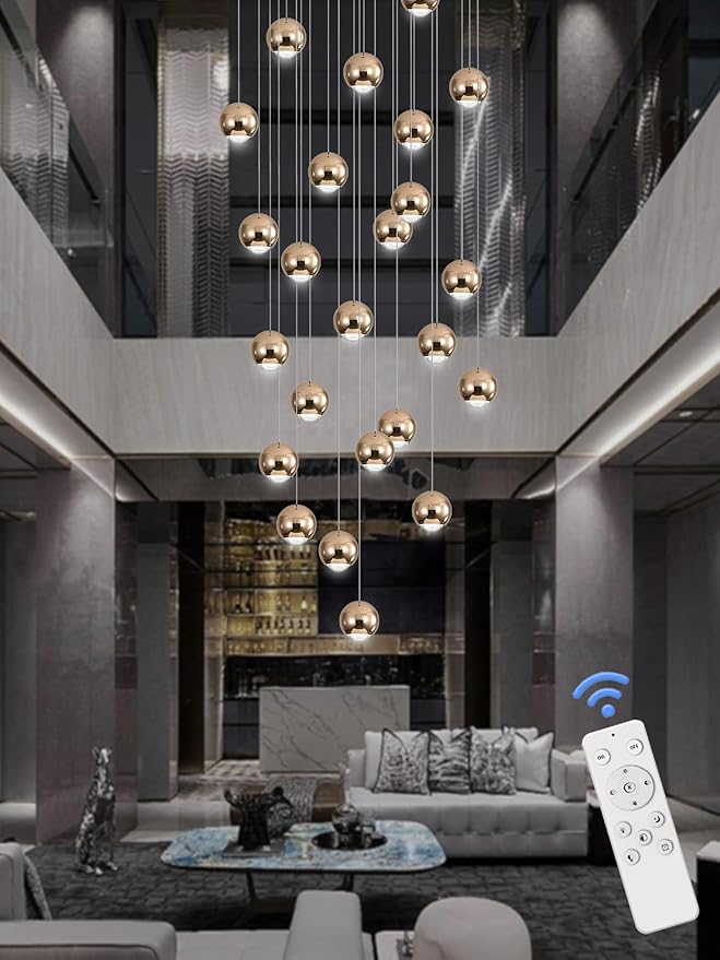 Farmhouse Crystal Chandelier, Luxury Hanging Lights High Ceiling Pendant Lighting for Foyer Staircase 24 Lights Gold Chandelier Dimmable 2700k-6000k