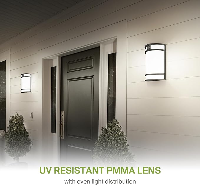 ASD 10 Inch LED Outdoor & Indoor Wall Mount Light Fixture with Motion Sensor - Black Wall Sconce Lighting - 15W 120-277V 3000K 4000K 5000K Adjustable Exterior Lights - Front Door & Patio - ETL
