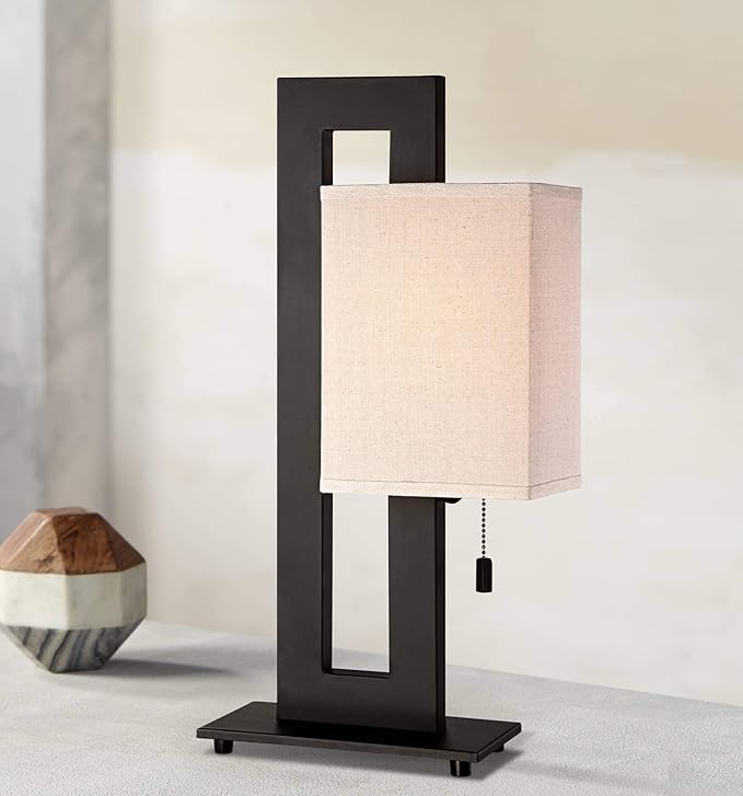 360 Lighting Modern Accent Table Lamp 20.5" High Rich Espresso Bronze Brown Open Rectangular Metal Base Oatmeal Floating Box Shade for Living Room Bedroom House Bedside Nightstand Home