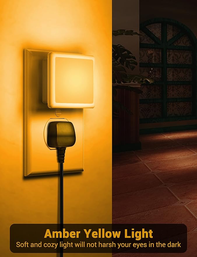 JandCase Amber Night Light[2 Pack], Night Lights Plug into Wall, LED Plug in Nightlight with Dusk-to-Dawn Sensor, 0.3W Dim Night Light for Sleep, Bedroom, Bathroom, Hallway, Non-dimmable