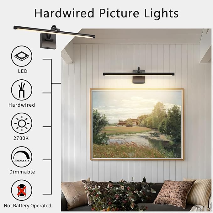 Black Picture Lights for Wall Hardwired LED Picture Lighting Dimmable Gallery Light Art Light for Wall Portrait Artwork 23.62 inch 14W Warm White