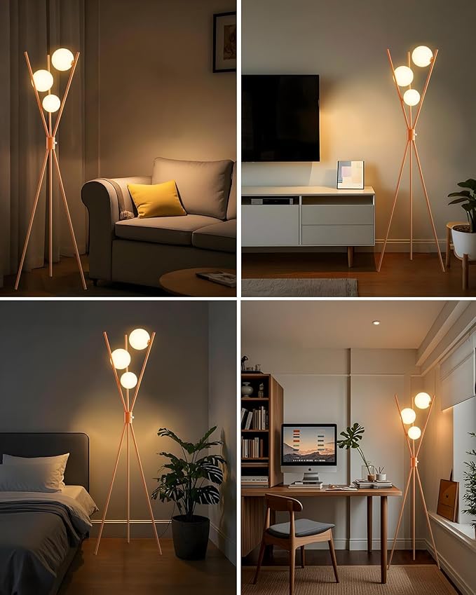 Lightdot Globe Standing Lamps Stepless Dimmable Tripod Floor Lamp with 3PCS 3000K G9 Bulbs Stable Base Orange Mid Century Modern Floor Lamp for Living Room/Bedroom