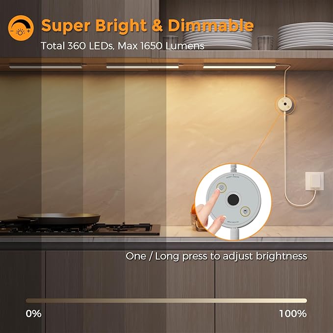 SIBI Under Cabinet LED Lights, 5 Pack 12 Inch Dimmable Warm White 3000K Under Counter Lighting for Kitchen, 1650LM