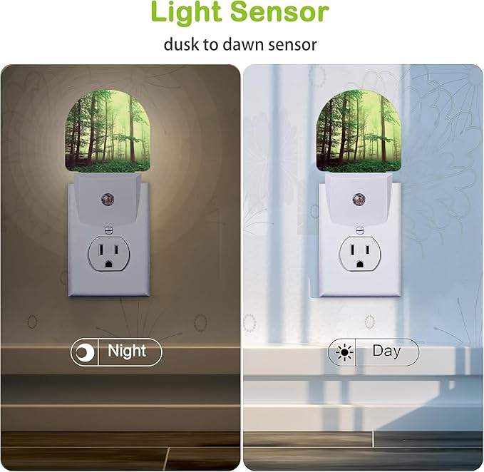 Misty Forest Night Light,Fantasy Green Tree Night Lights Plug into Wall, Led Night Light for Stairway/Hallway/Bedroom,Nightlights for Boys Girls