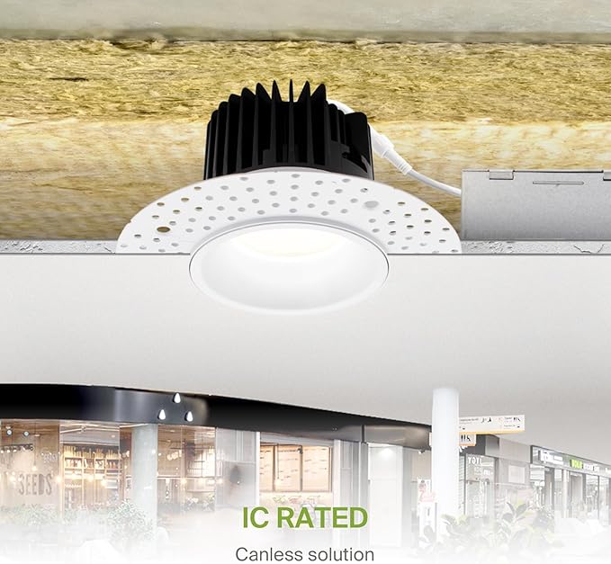 ASD Trimless LED Recessed Lighting 4 Inch, 15W 120-277V Dimmable Commercial Lights with J-Box, 5 CCT 2700K-5000K, CRI 90+, IC Rated, ETL, Energy Star, White
