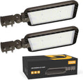 300W LED Parking Lot Lights 2Pack 45000lm Quick Installation Shoebox Light Slip Fitter Mount Dusk to Dawn Photocell Outdoor Commercial Street Area Lighting for Road, Playing Field, 120-277V