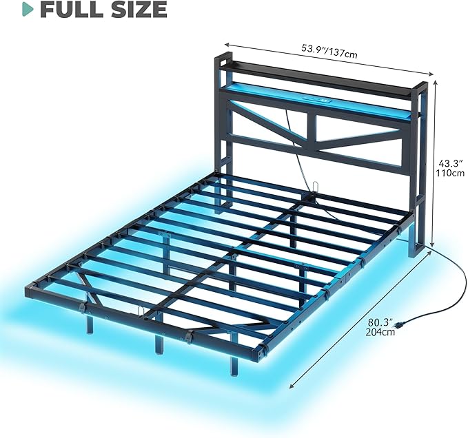 YITAHOME Queen Size Floating Bed Frame with USB Charging Station Storage Headboard and with Led Light, Heavy Duty Metal Platform Bed Frame, No Box Spring Needed, Easy Assembly and Noise Free, Black