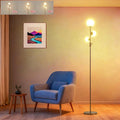 Fiqevs Upgrade Dimmable Floor Lamp, 3 Globe Mid Century Floor Lamps for Living Room with Frosted Glass Shade and 3 LED Bulbs, Vintage Modern Gold Standing Lamp for Bedrooms, Office - Antique Brass