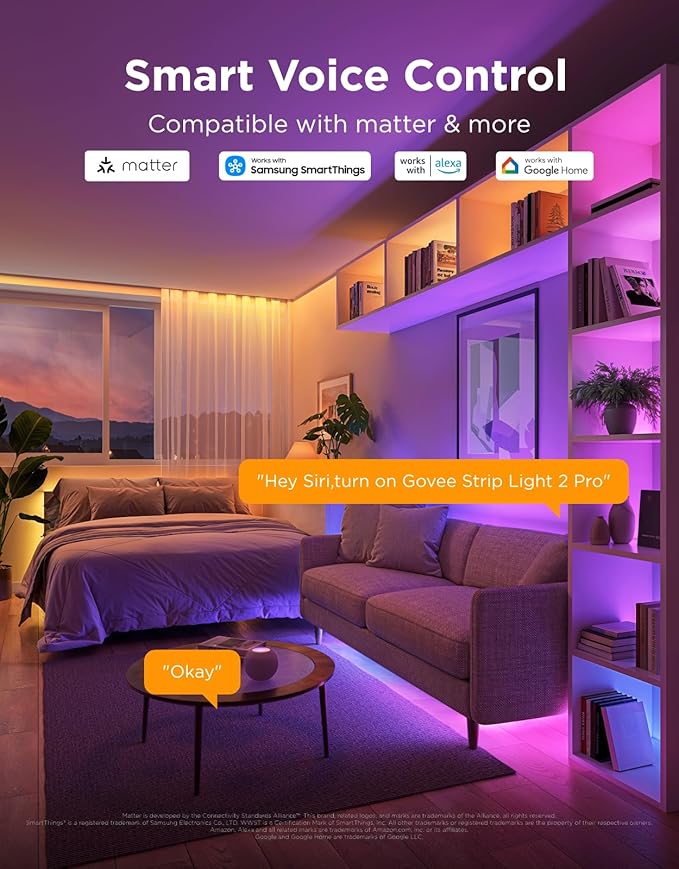 Govee RGBIC Strip Light 2 Pro with Matter, 16.4ft Smart LED Strip Lights Work with Alexa and Google Assistant, DIY Color Changing Light Strip, LED Lights for Bedroom, Cabinet, Party, Home Decor