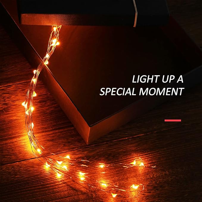 Mini Halloween Fairy Lights Battery Operate, 1 Pack Copper Wire Night Lights 3*AAA Battery Powered Led Starry Fairy String Lights for Bedroom, Christmas, Party, Decoration(5m/16ft Orange)