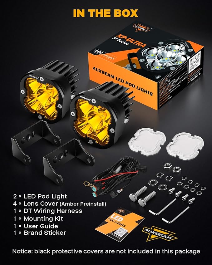 Auxbeam XP-Ultra Series Hyperspot LED Pods, 3 Inch 80W Spot Beam Offroad Lights, 9600LM Amber White Dual Color, 30° Spotlight Yellow Fog Ditch Lights, for 4x4 Jeep Ford Toyota, Pair