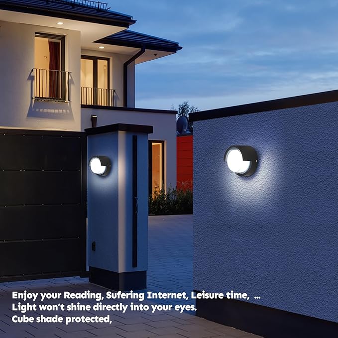 Modern Outdoor Wall Sconces - 2 Pack Minimalist Style Waterproof Wall Mount Lights - 6500K Black Cold Lights - Circular Aluminum