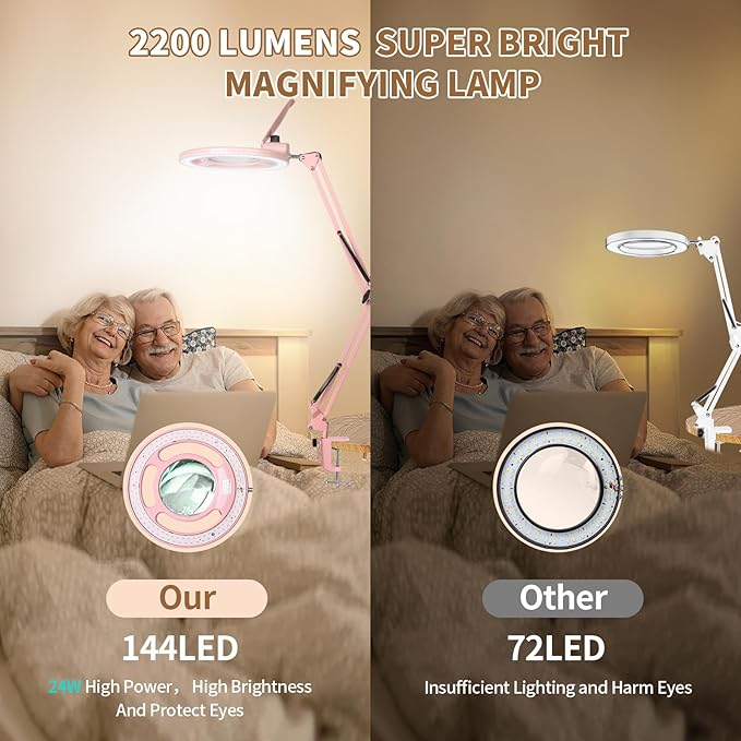 HITTI 2200 Lumens 10X Magnifying Glass with Light and Stand, 24W Super Bright Esthetician Light Magnifier, Stepless Dimmable Hands Free Magnfiying Lamp for Workbench Craft Painting Nail Hobby
