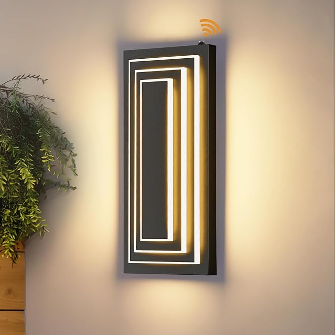 Dusk To Dawn Led Outdoor Wall Light, 3 Tier Modern Exterior Lights For House, 15.7 IN Black Outdoor Porch Lights Wall Mount, 24W Warm White Outside Light Fixtures For Patio, Front Door, 1 Pack