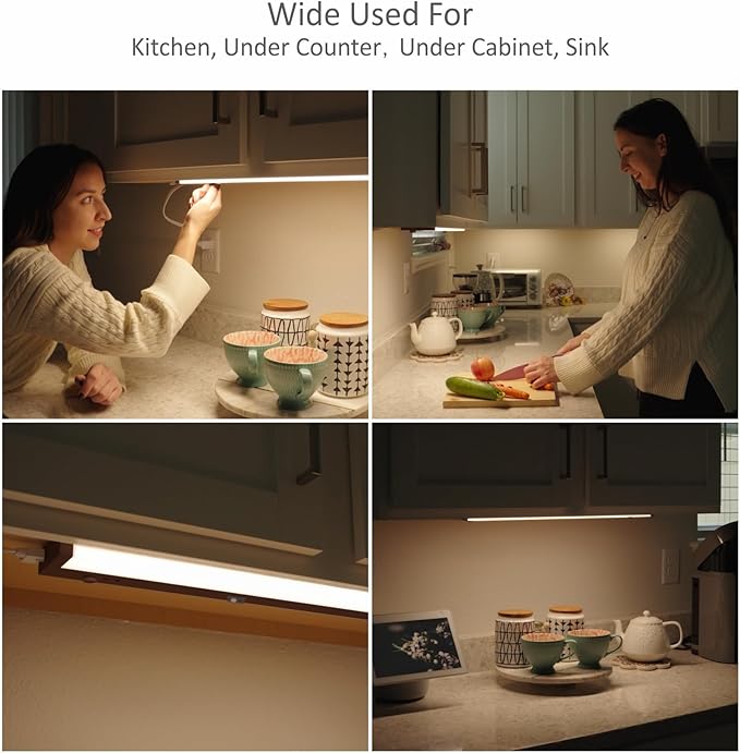 LED Under Cabinet Lighting Motion Sensored Hardwired with Built-in Dimmer, 24 Inch 12W Dimmable 5 Color 2700/3000/3500/4000/5000K, Linkable Eyes Care for Kitchen, Counter, ETL Listed, Bronze