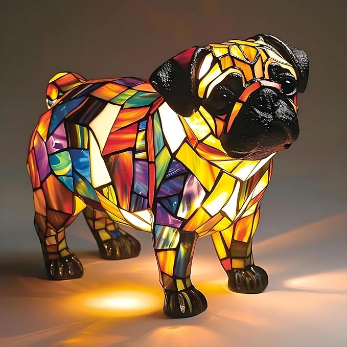 Corgi Night Light, LED Dog Series Art Light, Cute Pet Themed Stained Resin Table Lamps, Vintage Home Decor, Fun Gift for Dog Lovers (#04, 7.87")