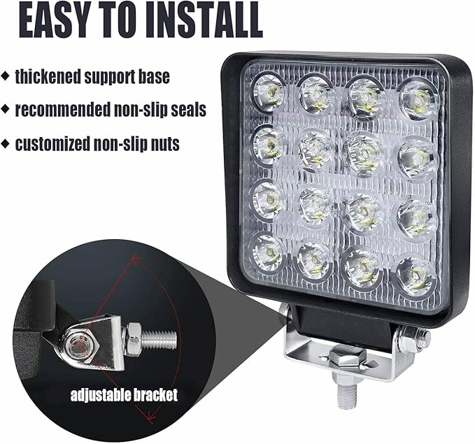 Led Light Bar, Turboo 10PCS 4inch 48W Led Work Light Square Spot Lights Off-road Lights Led lights for Trucks,Off-road Vehicle, ATV, SUV, UTV, 4WD, Jeep, Boat and More
