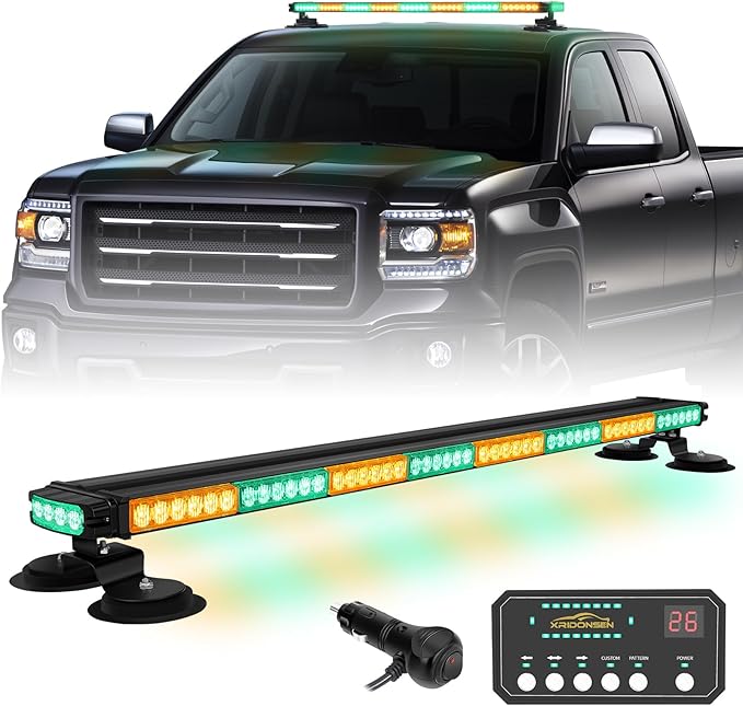 XRIDONSEN 37 Inch 104 LED Roof Top Amber Green Emergency Lights Magnetic Traffic Advisor Strobe Light Bar Warning Flashing Safety Double Side Light for Construction Vehicles Plow Trucks Pickup Wrecker