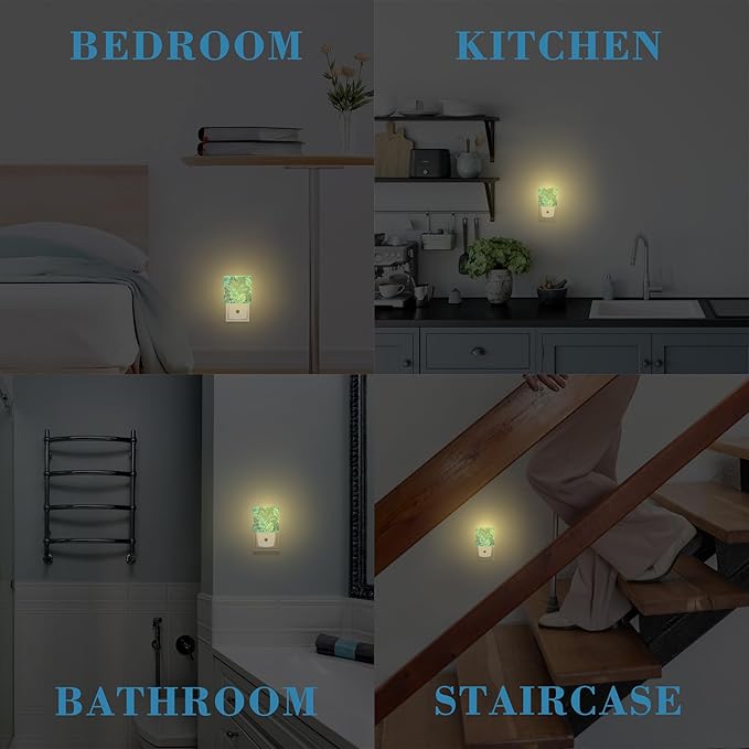 Night Light Plug into Wall Turquoise and Green Tropical Leaves Night Light with Dusk to Dawn Sensor Night Light for Kid Girls Boys Women Room Decor,Hallway,Kitchen,Bathroom,Nursery,Stairs