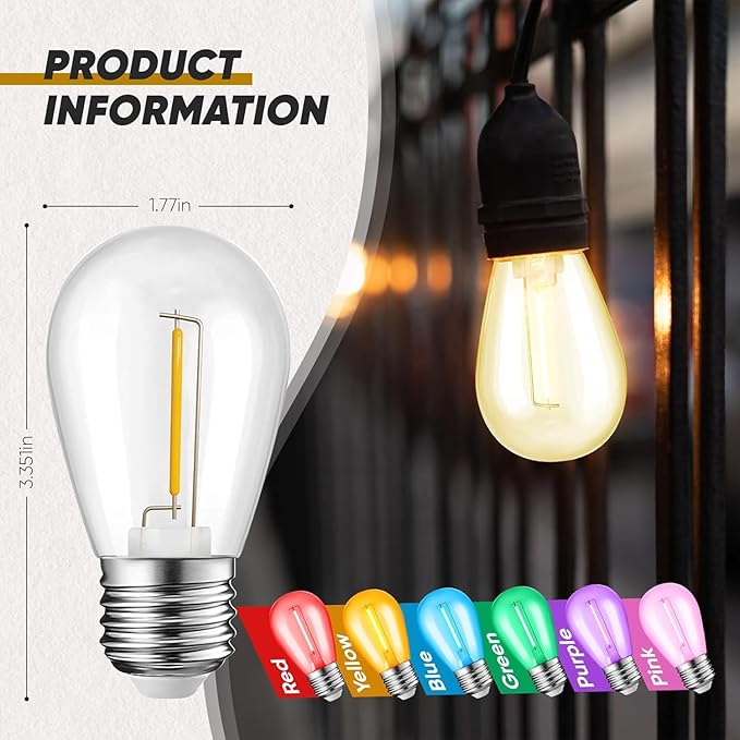 30-Pack Orange String Light Bulbs, S14 LED Replacement Bulbs for Outdoor String Lights, Patio Light Bulbs, 1W E26 Base for Christmas Halloween,Holiday Lighting,Home Decor