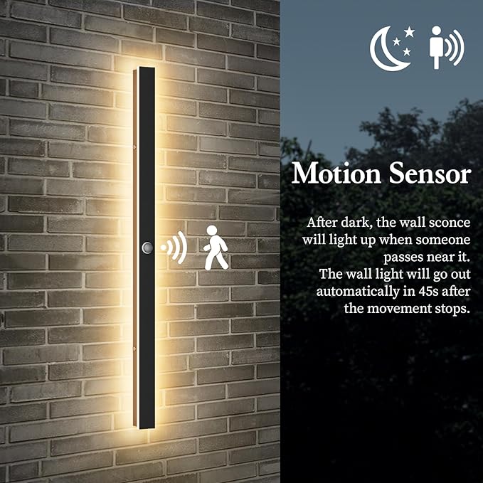2 Pack 47.25inch Motion Sensor Long Outdoor Wall Lights 35W Black 3000K Warm White Motion Porch Lights IP65 Waterproof Exterior Wall Light Fixtures for Garage Patio Porch