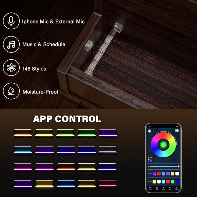 LED Lighted Liquor Bottle Display Shelf, 24 Inch Bar Display Shelf with App & Remote Control 3 Tier for Home Bar, Party, Walnut