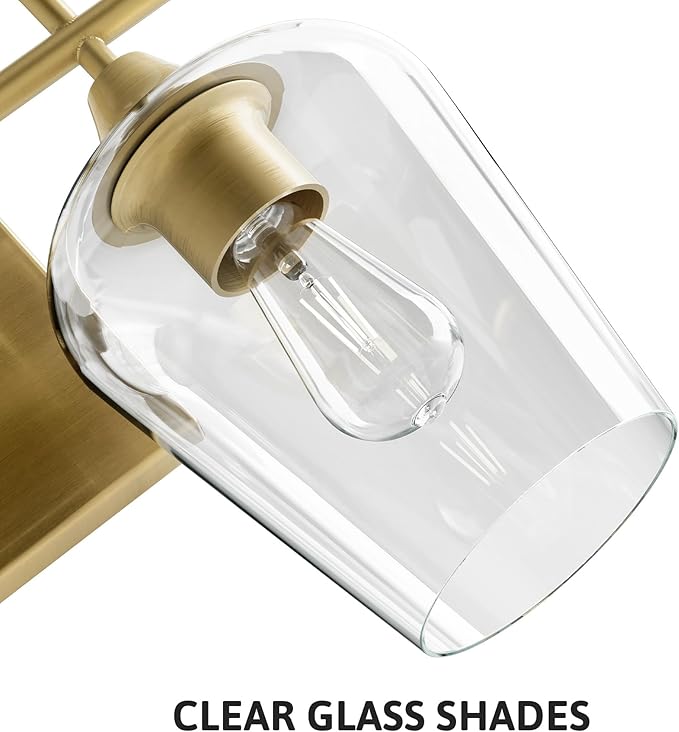 VONLUCE Bathroom Vanity Light, 2-Light Bathroom Light Fixture Over Mirror, Vanity Light Fixtures with Clear Glass, Modern Wall Sconce for Bathroom Bedroom Hallway Kitchen, Brushed Gold