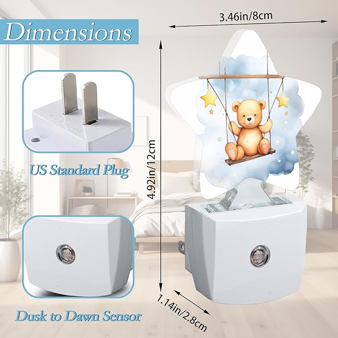 Teddy Bear Night Light,Plug-in Wall Led Night Lights Decor for Boys Girls Room,Dusk to Dawn Sensor Wall Lamp for Bedroom/Bathroom/Hallway,0.5w