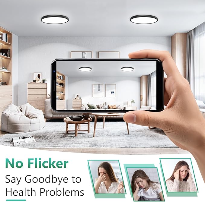 Brightever 2Pack LED Flush Mount Ceiling Light Black, 5000K Daylight White, 9 Inch 2200LM Modern Ceiling Light Fixture, 180W Equivalent, 0.67 Inch Thickness LED Ceiling Lamps for Hallway, Non-Dimmable