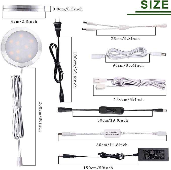 AIBOO Under Cabinet Lighting Kit, Plug in LED Puck Lights with Wireless Dimmable RF Remote Control,12v Stick on Lights for Kitchen Counter, Closet and Shelves(12 kit,Warm White)