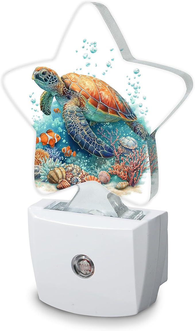Sea Turtles Night Light,Fish Plug-in Dusk to Dawn Smart Sensor Nightlight for Bathroom Bedroom Hallway Kitchen Stairs Energy Efficient Decor Desk Lamp