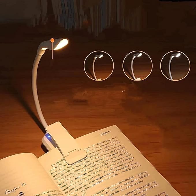 7 LED Book Light， USB Rechargeable Clip on Reading Light with Touch Sensor, 3 Light Colors (White/Warm/Mixed), Stepless Dimming Brightness，Clip Light in Bed,Mini Ultra Light Portable