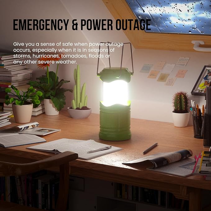Lichamp LED Camping Lantern, 4 Pack Battery Powered Flashlight for Power Outages, Portable Collapsible Hanging Light Essential for Home, Outdoor, Emergency Lamp Survival Kit Gear for Hurricane, Green