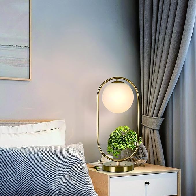 KCO Lighting Modern Bedside Night Lamp Mini Gold Table Light Metal Brass Finished Bedside Desk Lamp with Milky White Shade for Living Room Bedroom (Bronze, Oval)