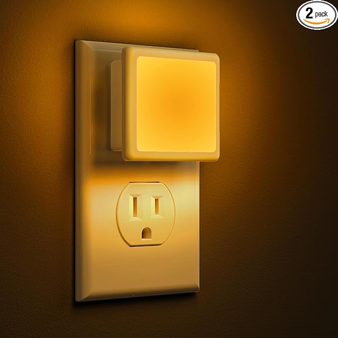 L LOHAS LED Night Lights Plug into Wall 2-Pack, 0.3W Plug in Night Light, Dusk to Dawn, 2000K Amber Light, Sleep Aid Nightlight Auto-On/Off, for Adults Kids Room, Bedroom, Bathroom, Hallway, Non-Dim