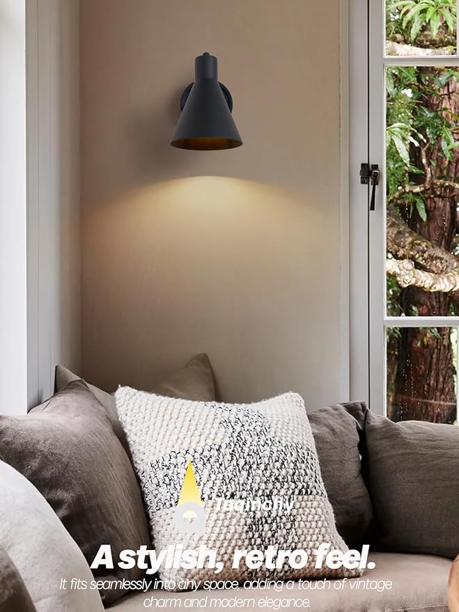 Wall Sconces Black Wall Sconce with Switch Bathroom Vanity Light with Metal Shade Dimmable Sconces Wall Lighting for Bedroom Living Room Bedside Bathroom Hallway Stairway E26 Hardwired
