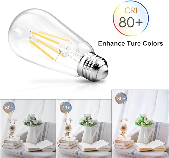 Ascher Dimmable Vintage LED Edison Bulbs, 6W, Equivalent 60W, Bright Cool White 4000K, 80+ CRI, ST58 Antique LED Filament Bulbs, E26 Medium Base, Clear Glass, Pack of 4