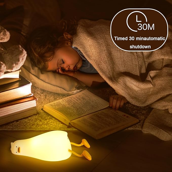 Hbaushun Duck Night Light, Dimmable Nursery Squishy Lying Flat Nightlight,Cute LED Silicone Duck Lamp,Rechargeable Bedside Touch Lamp for Breastfeeding Toddler Baby Kids Decor,Birthday Christmas Gifts