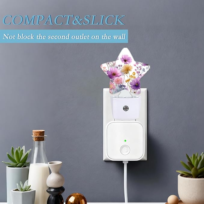 Watercolor Vintage Flowers Night Light,Plug-in Wall Led Night Lights Decor for Boys Girls Room,Dusk to Dawn Sensor Wall Lamp for Bedroom/Bathroom/Hallway,0.5w